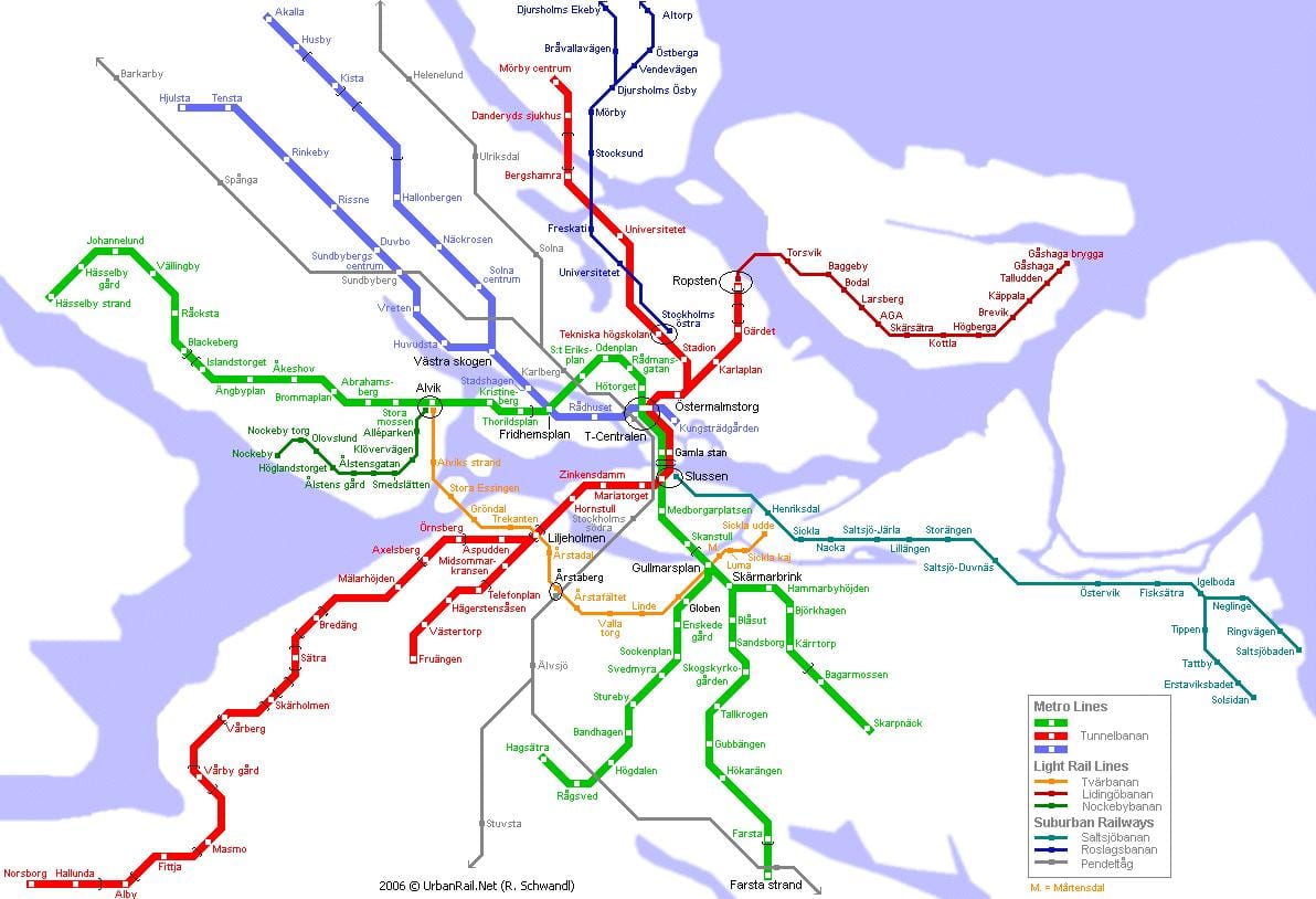 kaart van het pendeltåg kaart van Stockholm